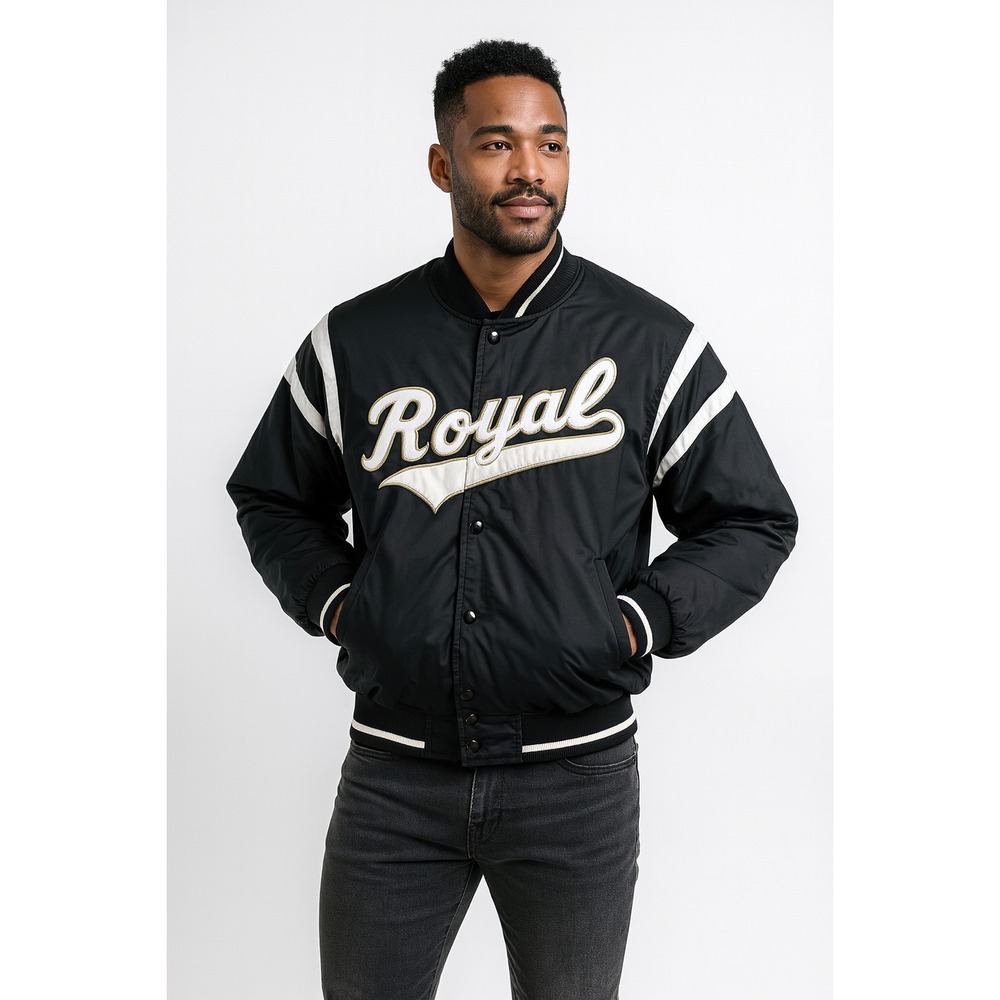 Kansas City Royals Bomber Jacket Mens L Black Russell MLB Baseball Game Day Gear